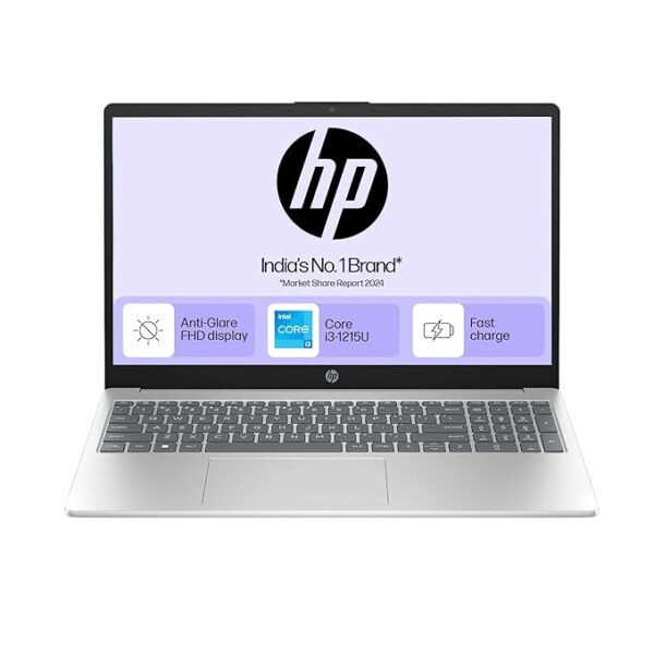 HP15 Intel Core i3 12th Gen Laptop (8GB RAM, 512GB SSD), 15.6"/39.6cm, FHD, Windows 11, Silver, 1.59kg, Backlit Keyboard, fd0063TU