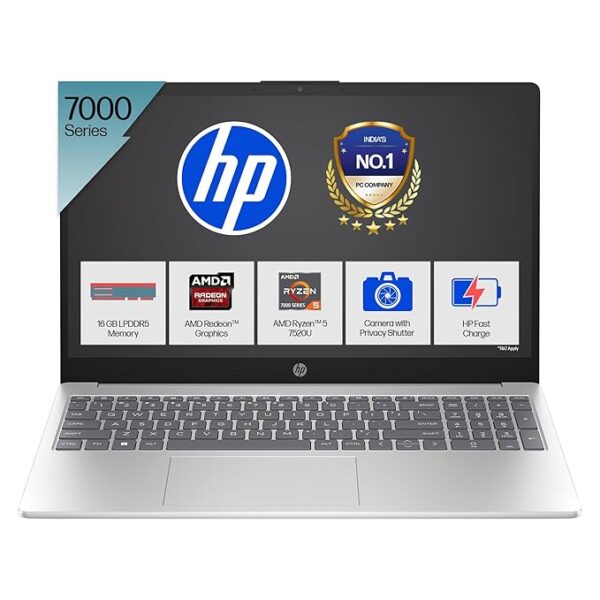 HP15 AMD Ryzen 5 7520U, 16GB DDR5, 512GB SSD, (Win 11, Office 21, Silver, 1.59kg), Anti-Glare, Micro-Edge, 15.6-inch(39.6cm), FHD Laptop, AMD Radeon Graphics, 1080p FHD Camera, Backlit KB, fc0156AU