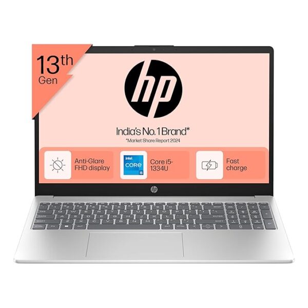 HP 15, 13th Gen Intel Core i5-1334U Laptop (16GB DDR4, 512GB SSD) Anti-Glare, 15.6"/39.6cm, FHD, Win 11, MS Office 21, Silver, 1.59kg, Intel Iris Xe Graphics, 1080p FHD Camera, Backlit KB, fd0221TU