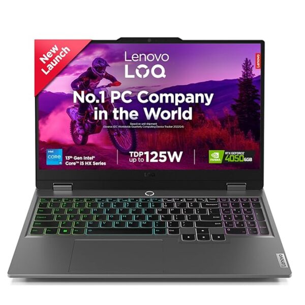 Lenovo LOQ, Intel Core i5-13450HX, 13th Gen, NVIDIA RTX 3050-6GB, 16GB RAM, 512GB SSD, FHD 144Hz 300Nits, 15.6"/39.6cm, Windows 11, MS Office 21, Luna Grey, 2.4Kg, 83DV00BHIN, 100% sRGB Gaming Laptop